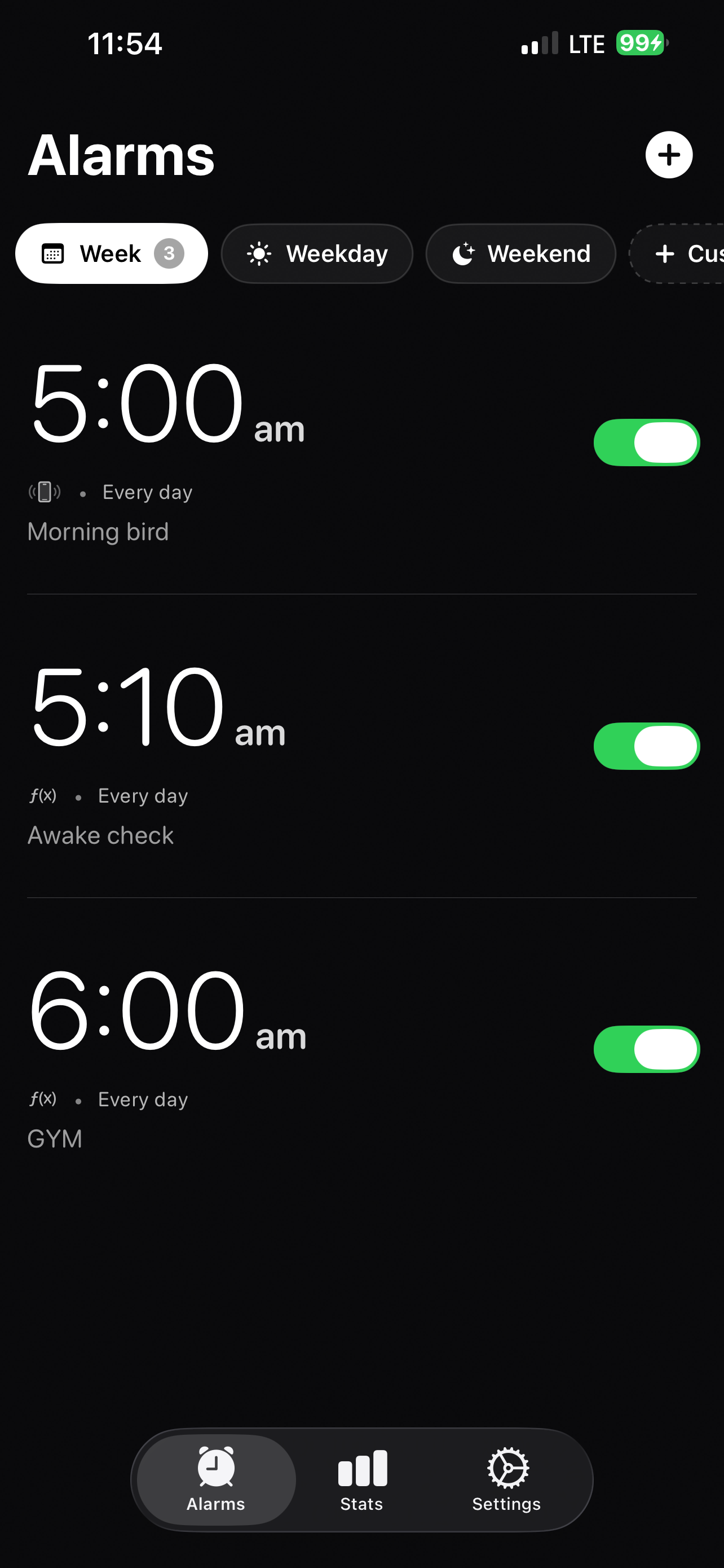 Alarm list with scenarios